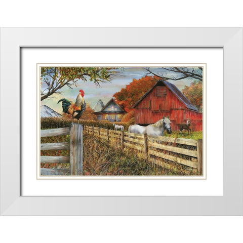 Standing Guard Rooster White Modern Wood Framed Art Print with Double Matting by Wargo, Ed