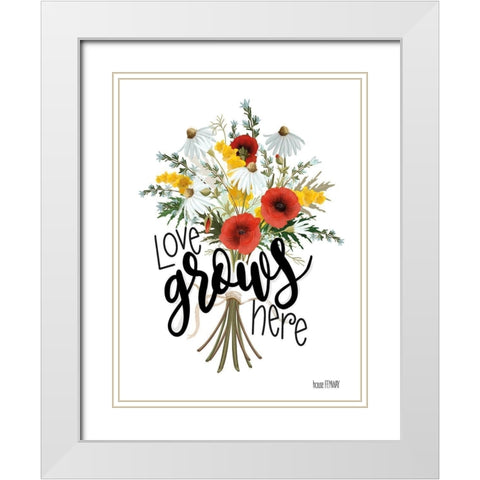 Love Grows Here White Modern Wood Framed Art Print with Double Matting by House Fenway