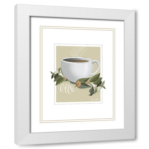 Botanical Coffee White Modern Wood Framed Art Print with Double Matting by House Fenway