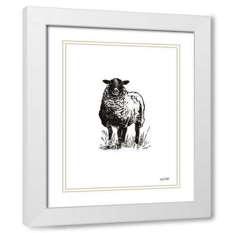 Farmhouse Sheep White Modern Wood Framed Art Print with Double Matting by House Fenway