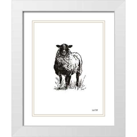 Farmhouse Sheep White Modern Wood Framed Art Print with Double Matting by House Fenway