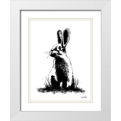 Farmhouse Rabbit White Modern Wood Framed Art Print with Double Matting by House Fenway