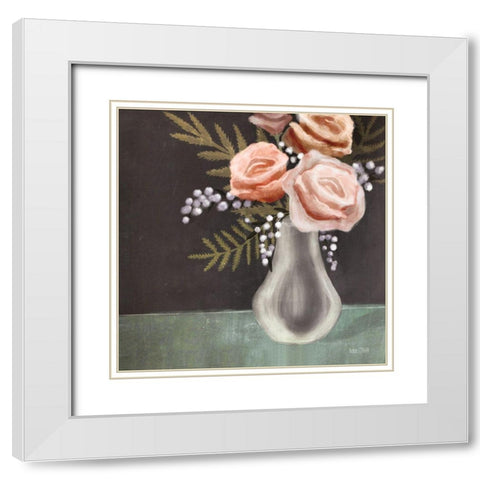 Pink Roses White Modern Wood Framed Art Print with Double Matting by House Fenway