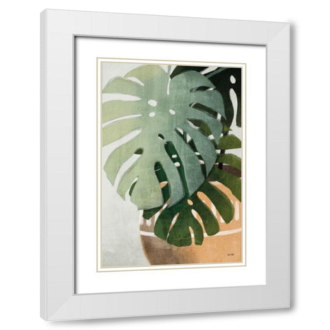 Monstera Leaves White Modern Wood Framed Art Print with Double Matting by House Fenway