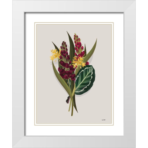 Tropical Sprig White Modern Wood Framed Art Print with Double Matting by House Fenway