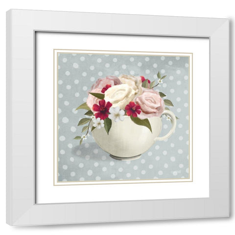 Polka Dot Coffee-Tea Rose   White Modern Wood Framed Art Print with Double Matting by House Fenway