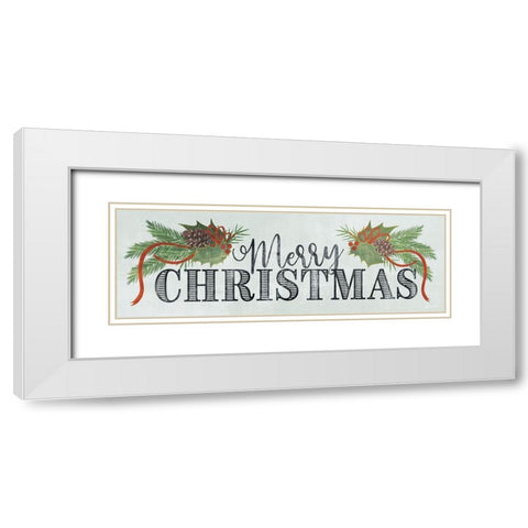 Merry Christmas White Modern Wood Framed Art Print with Double Matting by House Fenway
