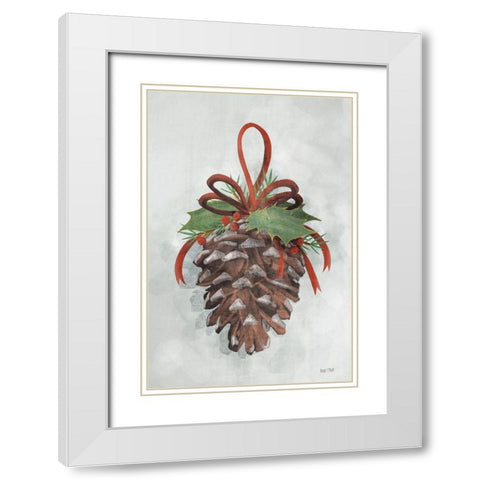 Holly Pinecone White Modern Wood Framed Art Print with Double Matting by House Fenway