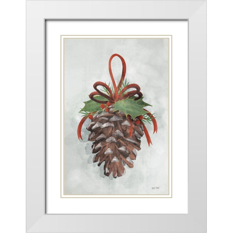 Holly Pinecone White Modern Wood Framed Art Print with Double Matting by House Fenway