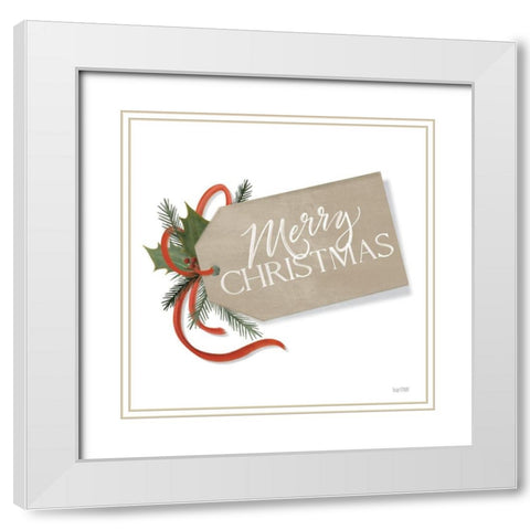 Merry Christmas Gift Tag White Modern Wood Framed Art Print with Double Matting by House Fenway