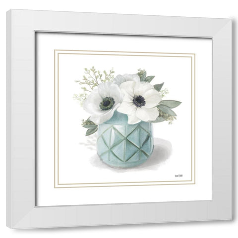 Winter Anemones - Blue White Modern Wood Framed Art Print with Double Matting by House Fenway