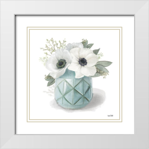 Winter Anemones - Blue White Modern Wood Framed Art Print with Double Matting by House Fenway