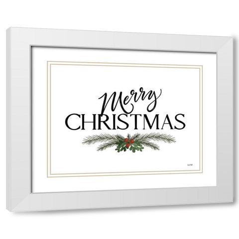 Merry Christmas White Modern Wood Framed Art Print with Double Matting by House Fenway