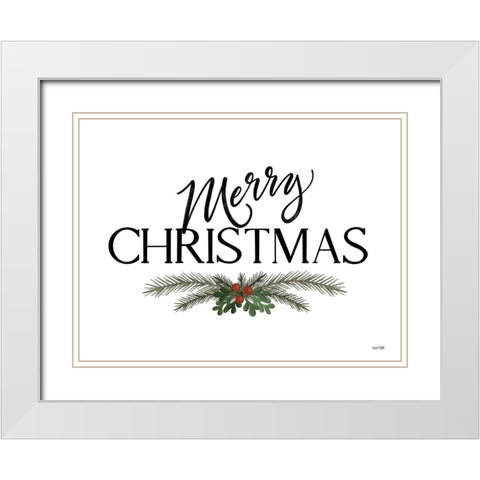 Merry Christmas White Modern Wood Framed Art Print with Double Matting by House Fenway