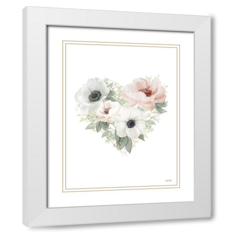 Floral Heart White Modern Wood Framed Art Print with Double Matting by House Fenway