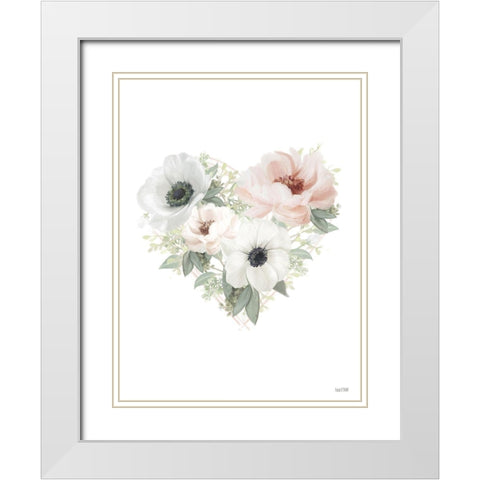 Floral Heart White Modern Wood Framed Art Print with Double Matting by House Fenway