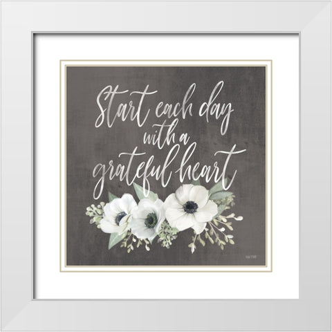 Grateful Heart White Modern Wood Framed Art Print with Double Matting by House Fenway