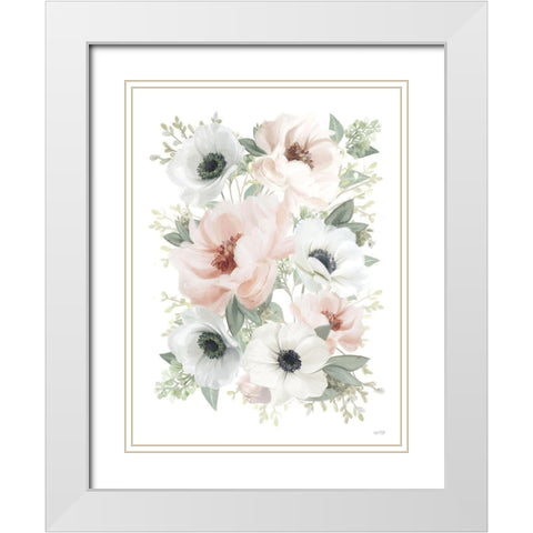 Peony Floral Block White Modern Wood Framed Art Print with Double Matting by House Fenway