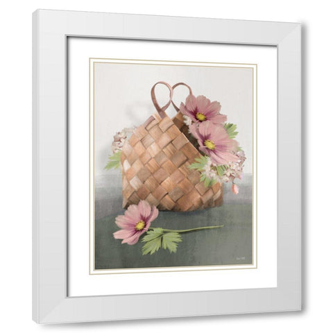 Farmhouse Daisy Basket     White Modern Wood Framed Art Print with Double Matting by House Fenway