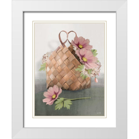 Farmhouse Daisy Basket     White Modern Wood Framed Art Print with Double Matting by House Fenway