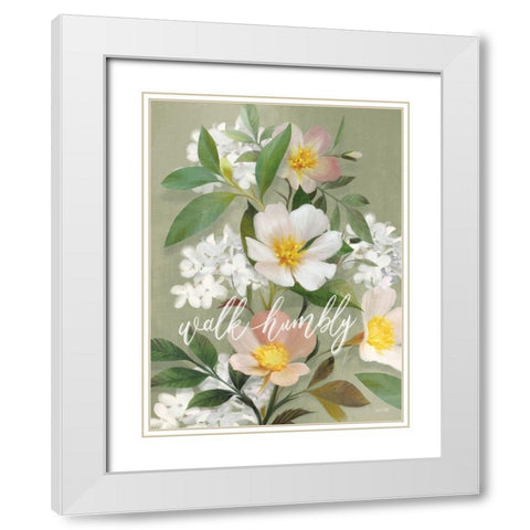 Walk Humbly Floral   White Modern Wood Framed Art Print with Double Matting by House Fenway