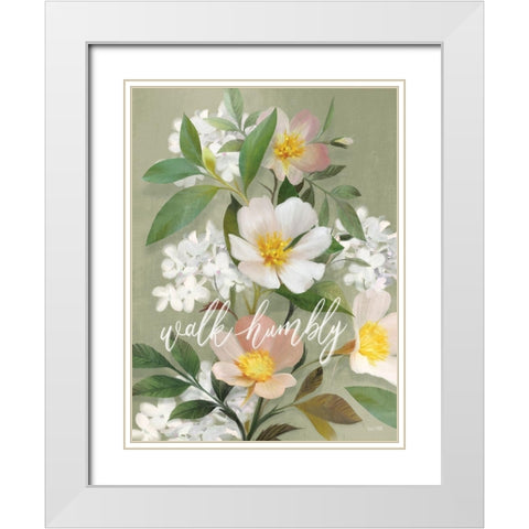 Walk Humbly Floral   White Modern Wood Framed Art Print with Double Matting by House Fenway