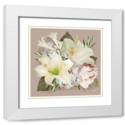 Spring Lily Bouquet White Modern Wood Framed Art Print with Double Matting by House Fenway