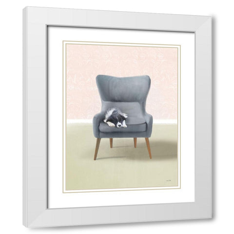 Nap Time Collie Pup White Modern Wood Framed Art Print with Double Matting by House Fenway