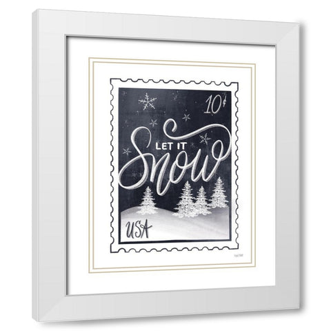 Christmas Stamp Let It Snow White Modern Wood Framed Art Print with Double Matting by House Fenway