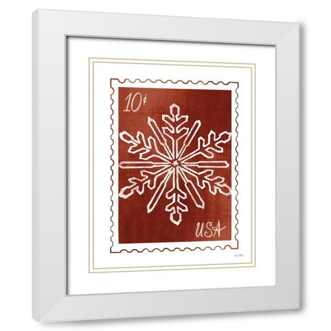 Christmas Stamp Red Snowflake   White Modern Wood Framed Art Print with Double Matting by House Fenway