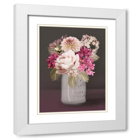 Plum Mason Jar Floral White Modern Wood Framed Art Print with Double Matting by House Fenway
