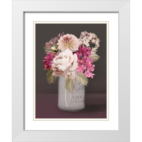 Plum Mason Jar Floral White Modern Wood Framed Art Print with Double Matting by House Fenway