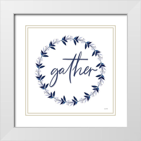 Gather Wreath White Modern Wood Framed Art Print with Double Matting by House Fenway