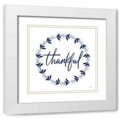 Thankful Wreath White Modern Wood Framed Art Print with Double Matting by House Fenway