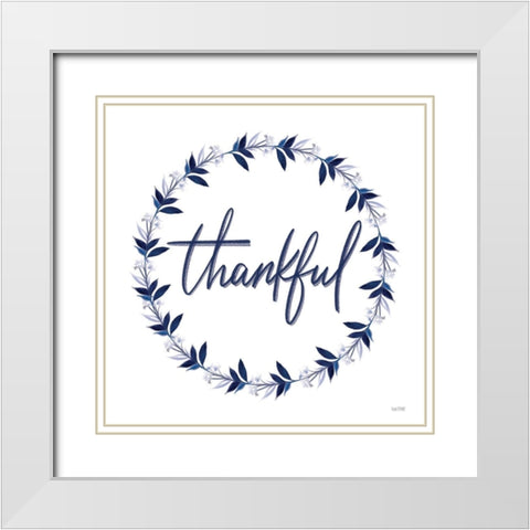 Thankful Wreath White Modern Wood Framed Art Print with Double Matting by House Fenway