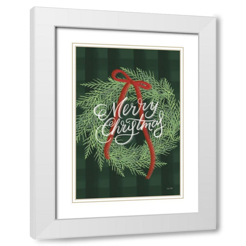 Merry Christmas Wreath White Modern Wood Framed Art Print with Double Matting by House Fenway