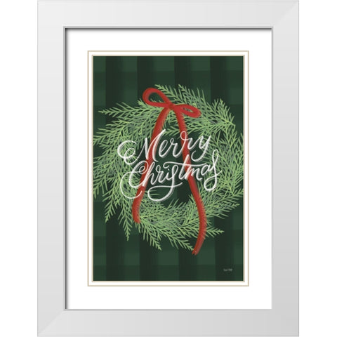 Merry Christmas Wreath White Modern Wood Framed Art Print with Double Matting by House Fenway