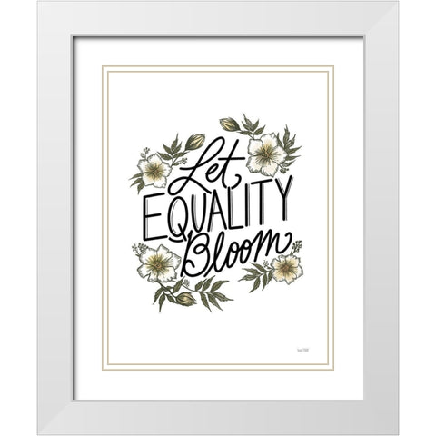 Floral Let Equality Bloom White Modern Wood Framed Art Print with Double Matting by House Fenway