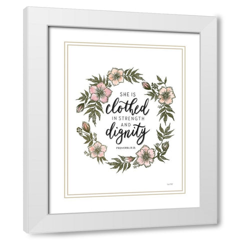 Floral She is Clothed White Modern Wood Framed Art Print with Double Matting by House Fenway
