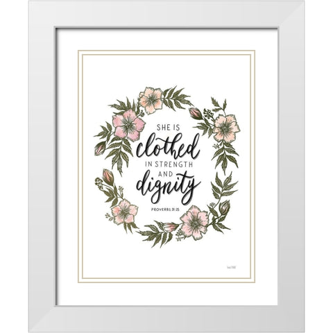 Floral She is Clothed White Modern Wood Framed Art Print with Double Matting by House Fenway