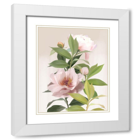 Washed Peonies White Modern Wood Framed Art Print with Double Matting by House Fenway