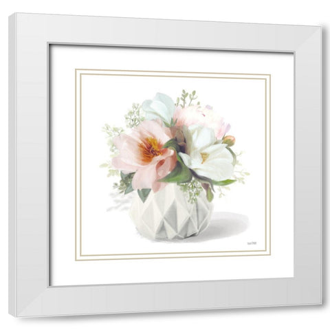 Posies in Pink White Modern Wood Framed Art Print with Double Matting by House Fenway