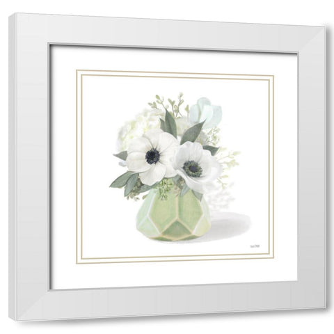 Posies in Green White Modern Wood Framed Art Print with Double Matting by House Fenway