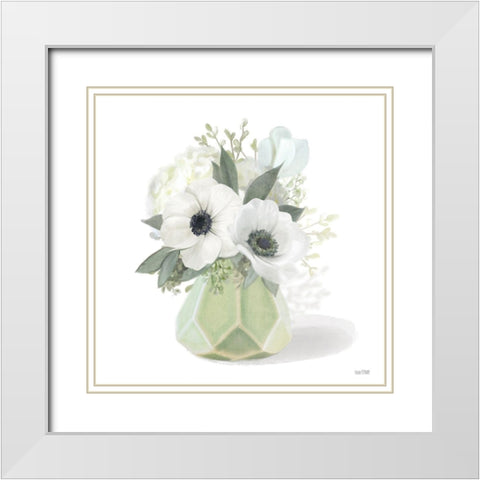 Posies in Green White Modern Wood Framed Art Print with Double Matting by House Fenway