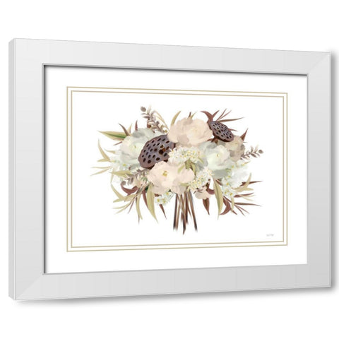 Autumn Boho Bouquet White Modern Wood Framed Art Print with Double Matting by House Fenway