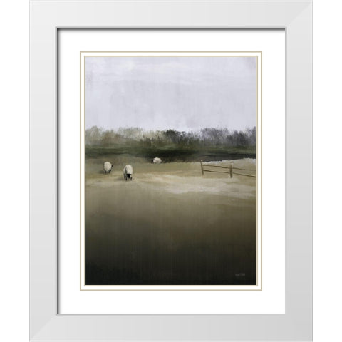 Countryside Flock White Modern Wood Framed Art Print with Double Matting by House Fenway