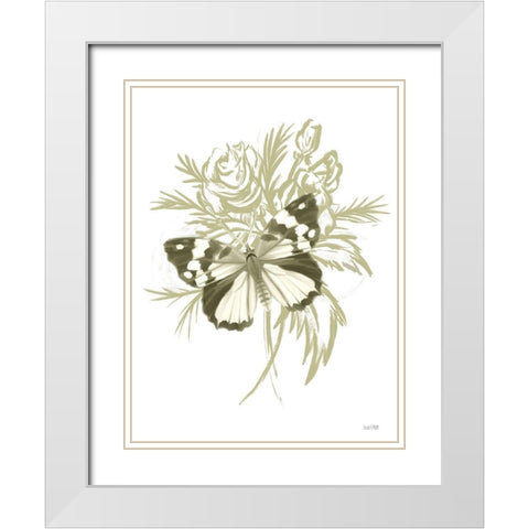 Sage Butterfly White Modern Wood Framed Art Print with Double Matting by House Fenway
