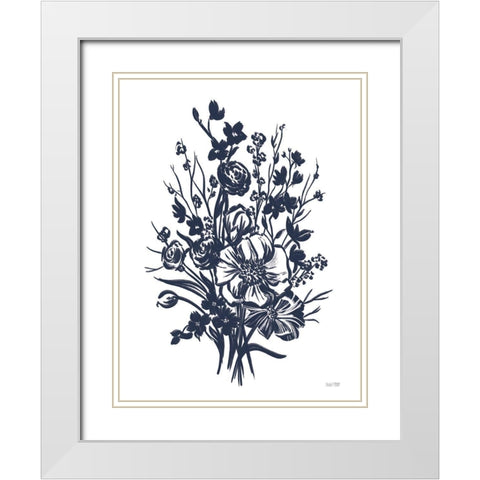 Blues in Blossom II White Modern Wood Framed Art Print with Double Matting by House Fenway