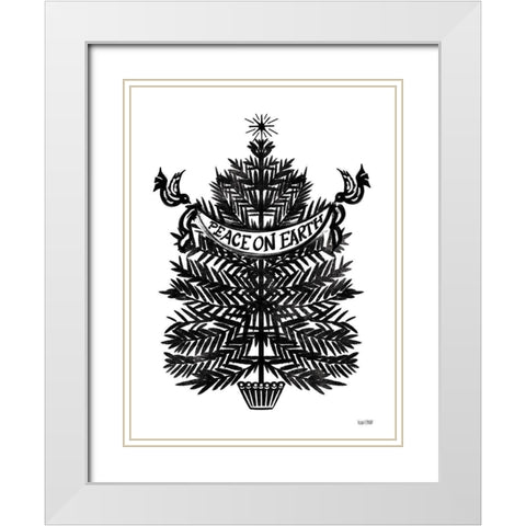 Peace on Earth Tree White Modern Wood Framed Art Print with Double Matting by House Fenway