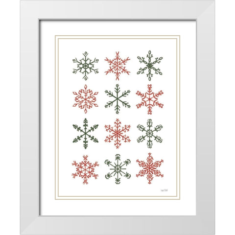 Snowflakes White Modern Wood Framed Art Print with Double Matting by House Fenway